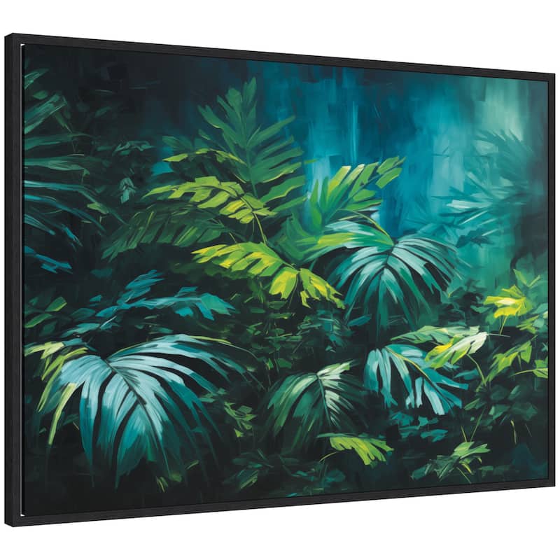 Kate and Laurel Sylvie Midnight Tropics Lush Landscape Framed Canvas by The Creative Bunch Studio - 38x28 - Black