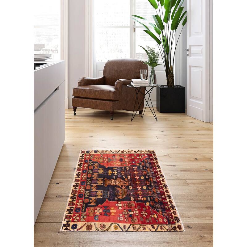 ECARPETGALLERY Hand-knotted Melis Vintage Dark Navy, Red Wool Rug - 5'11 x 4'11