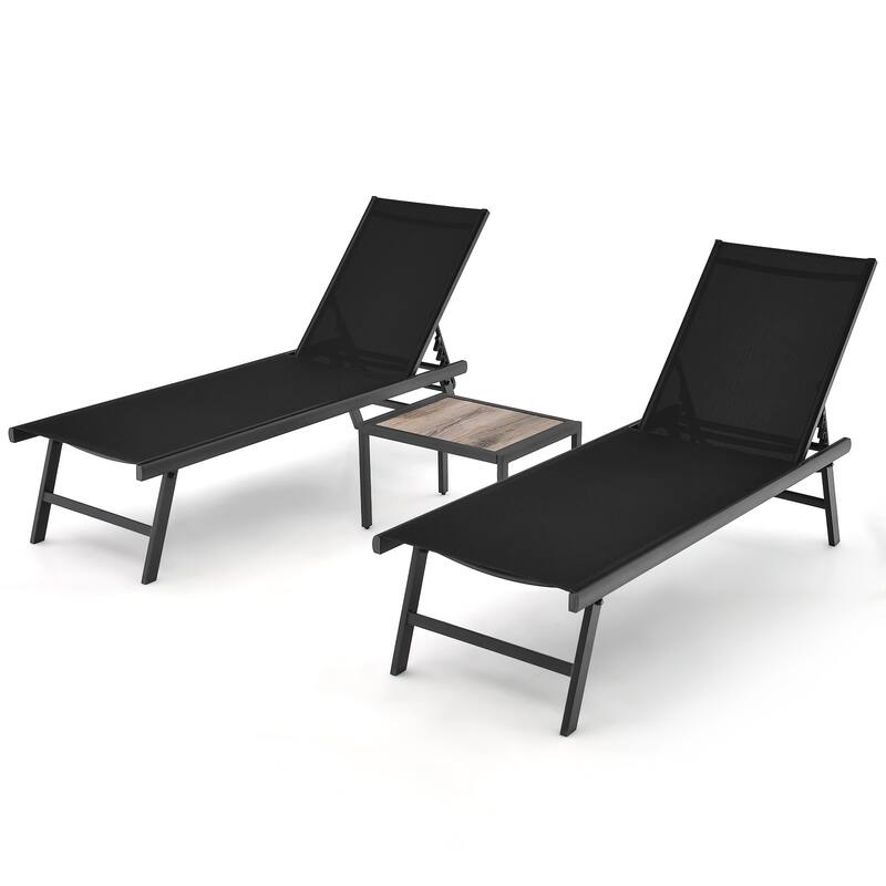 Gymax 3pcs Patio Chaise Lounge Set Aluminum Recliner Chair Table