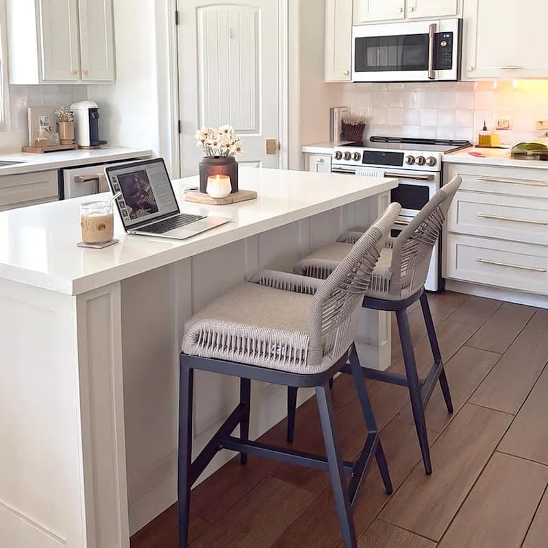 PURPLE LEAF 2 Set of Modern Bar Stool with Backrest and Arm,Upholstered Chair and Aluminum Legs