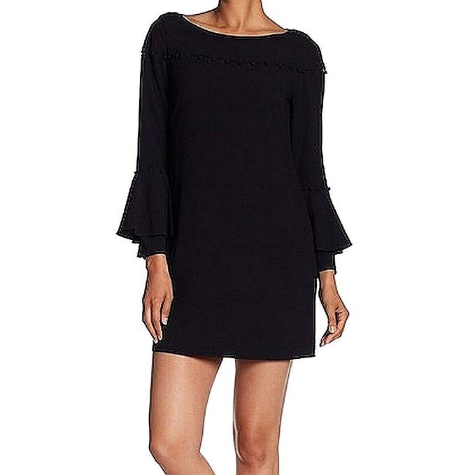 black button shift dress