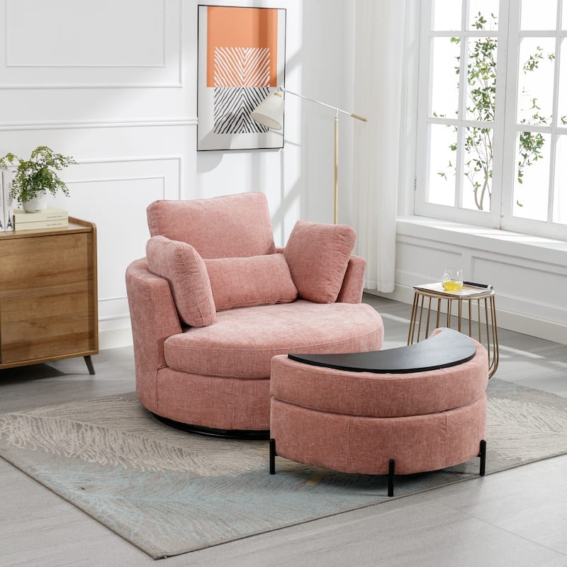42.2"W Swivel Accent Barrel Chair with Half Crescent Moon Storage Bench