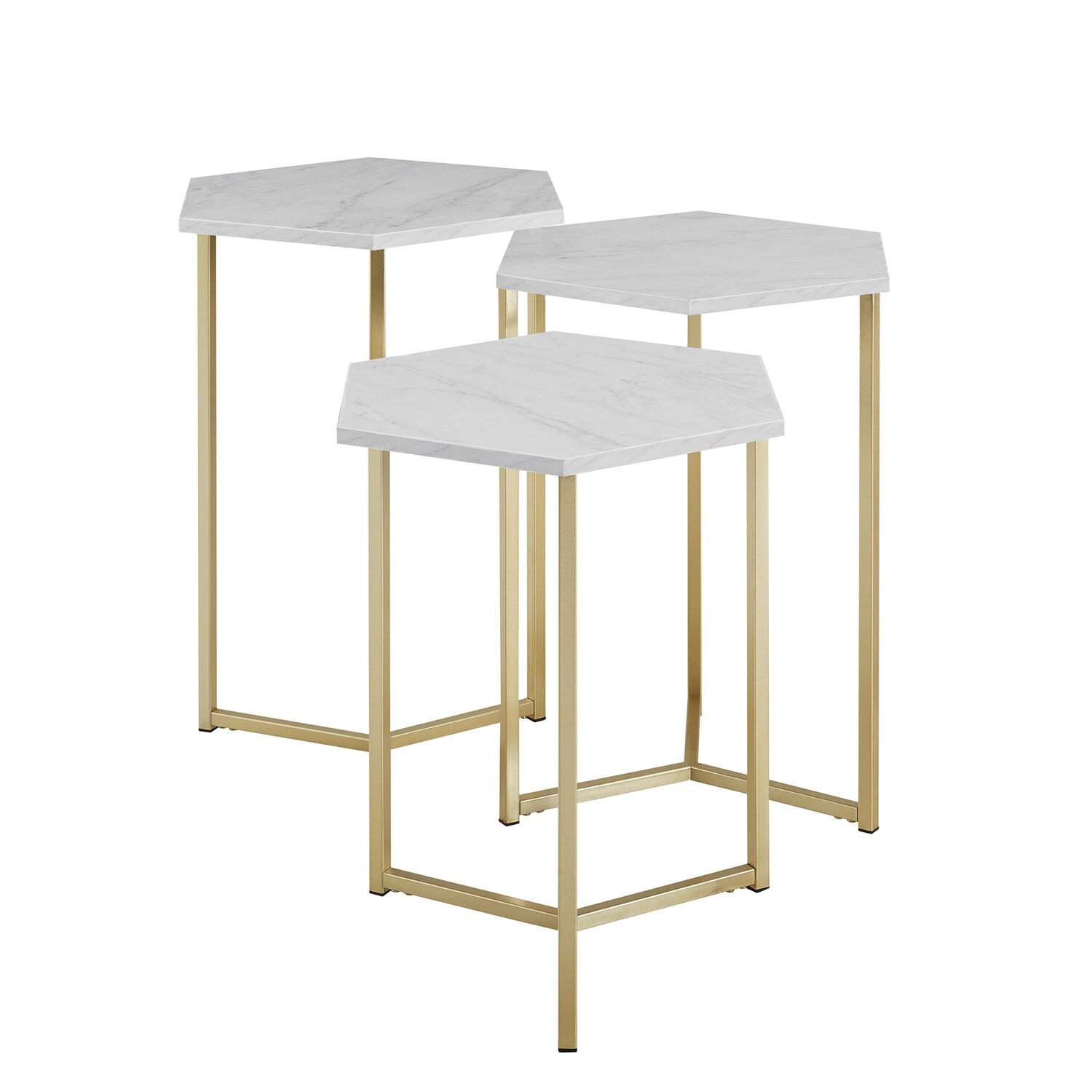 Shop Offex Modern Hexagon Shaped Nesting Tables Faux White Marble And Gold Set Of 3 On Sale Overstock 23571352
