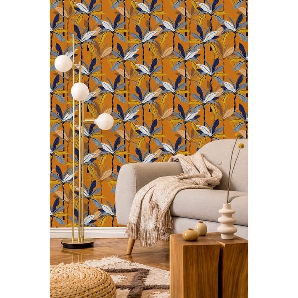 Orange Wallpaper with Palms - Overstock - 35647655