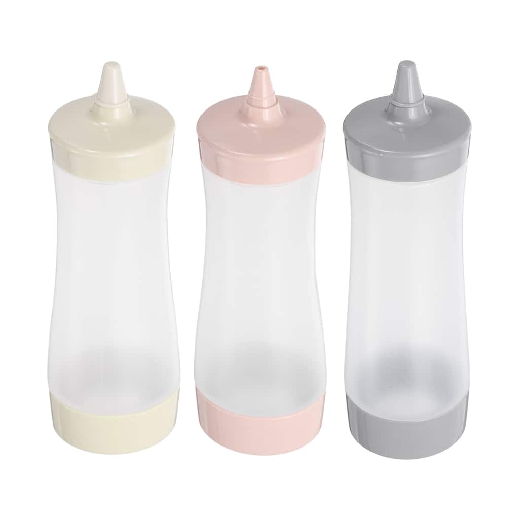 3pcs Squeeze Bottles, Ketchup Bottle Condiment Dispenser with Cap - Grey Pink Beige