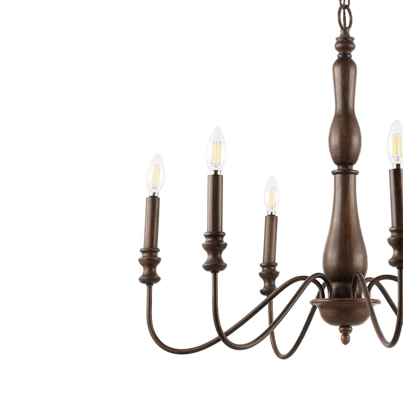 Atlas 29" 6-Light Rustic Midcentury Iron LED Chandelier, Brown by JONATHAN Y