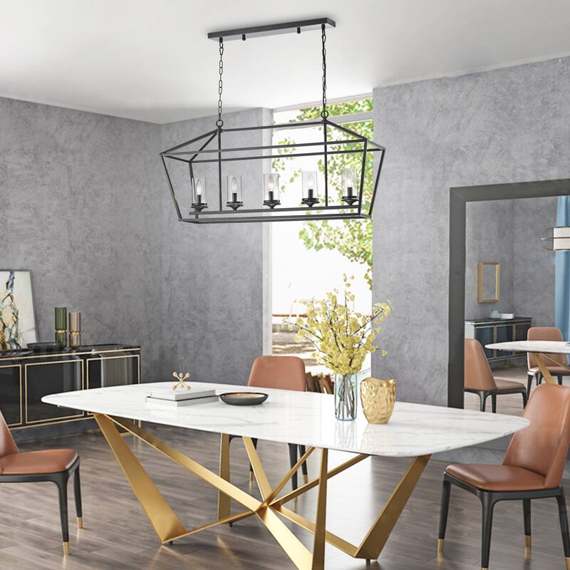 Thereus Modern Black Brushed Coffee 5-Light Chandelier