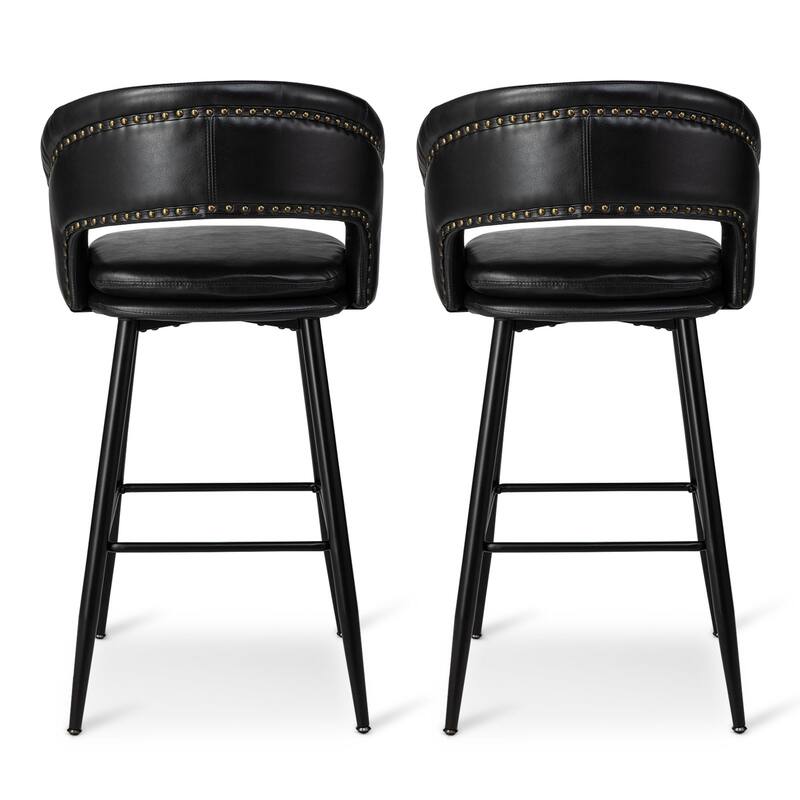 Glitzhome Set of 2 Mid-Century Modern 40.5"H Faux Leather Bar Stools with Nailhead Trim