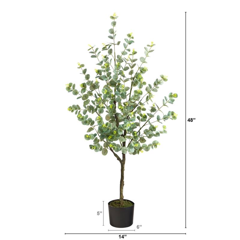 Eucalyptus Artificial Tree 4ft, Realistic Green Indoor Plant, Decorative Home Accent, Low Maintenance Décor - 41-50 Inches