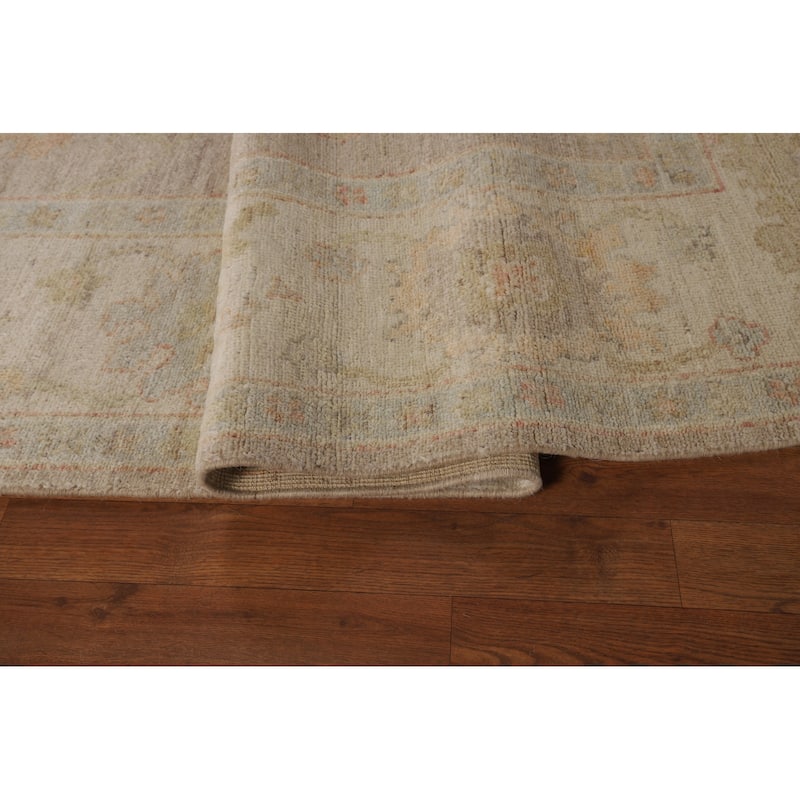 Beige Oushak Turkish Area Rug Hand-Knotted Transitional Wool Carpet - 8'3"x 9'8"