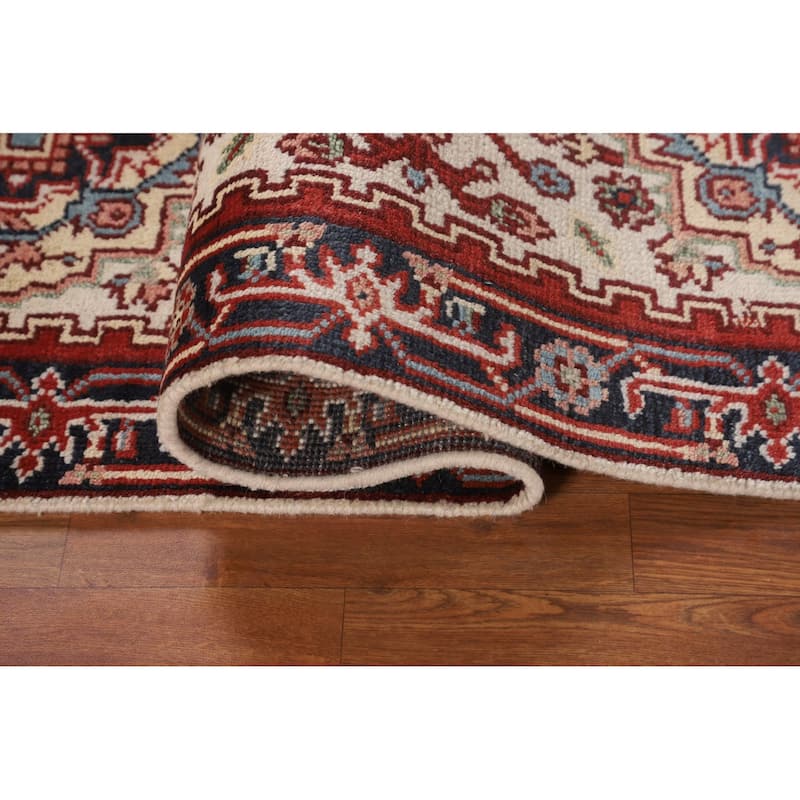 Ivory Geometric Heriz Serapi Runner Rug Hand-Knotted Wool Carpet - 2'6"x 7'10"