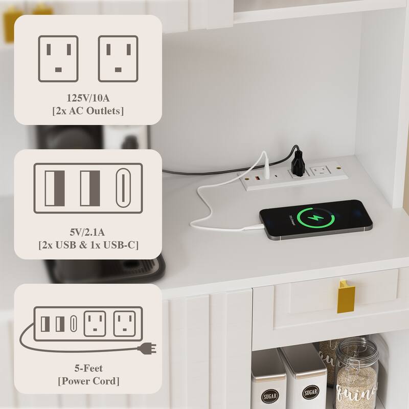 Gymojoy 71" Kitchen Pantry Cabinet with Power Outlet, Adjustable Shelves, Microwave Stand for Kitchen & Dining Room Storage