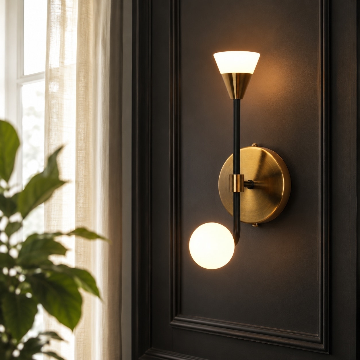 2-Light Modern Contemporary Black Gold LED Wall Sconces Bathroom Vanity Lights with Acrylic Shades - 4.7" L x 7.5" W x 11" H