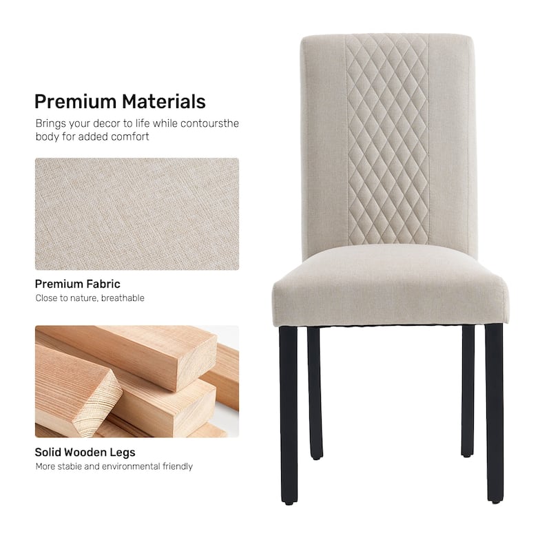 Tufted Upholstered Wooden Dining Chairs with Diamond-Pattern (Set of 2)