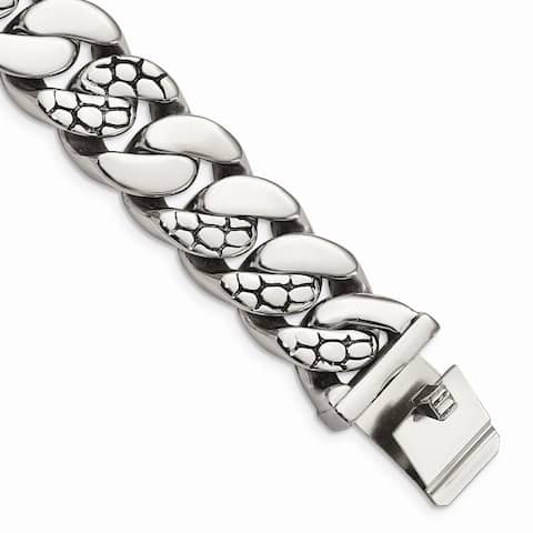 Chisel Stainless Steel Polished Textured Link 8.5 Inch Bracelet