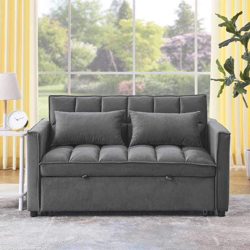 53.94Inch Convertible Sleeper Sofa with Two Side Pockets and 2 Pillows