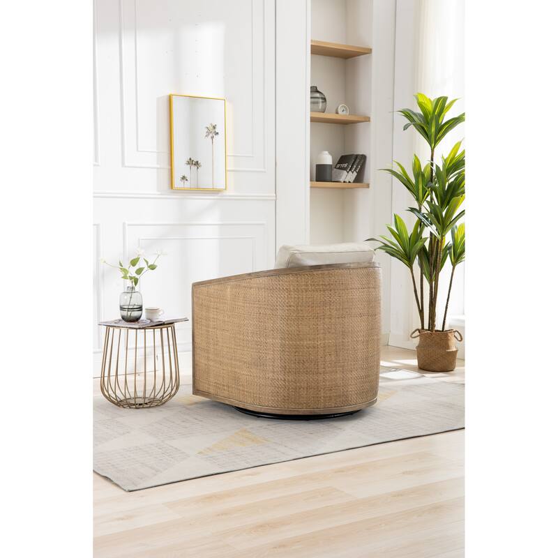 Leather Round Accent Sofa Chair for Living Room Swivel Barrel Chair