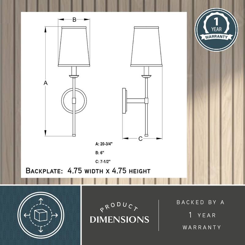 Camden 1 Light Wall Sconce Fixture White Linen Fabric Shade, LED Compatible