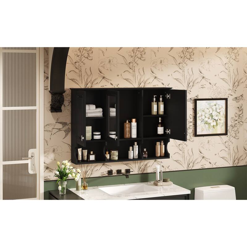 Rossetta 41'' High-Definition Mirror Bathroom Cabinet with Half-Moon Shape Open Shelves and Soft-Closing Hinges