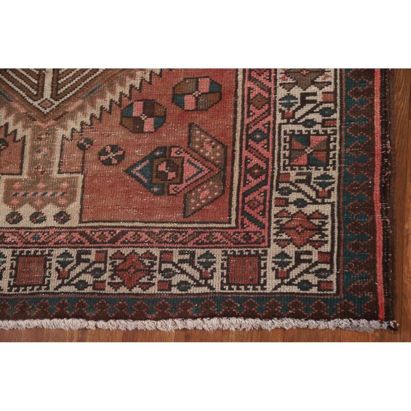 Pink Ardebil Persian Vintage Runner Rug Hand-knotted Wool Carpet - 3'6" x 10'2"