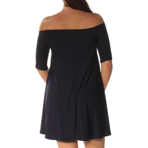 Shop Planet Gold Womens Navy Short Sleeve Off Shoulder Mini Shift