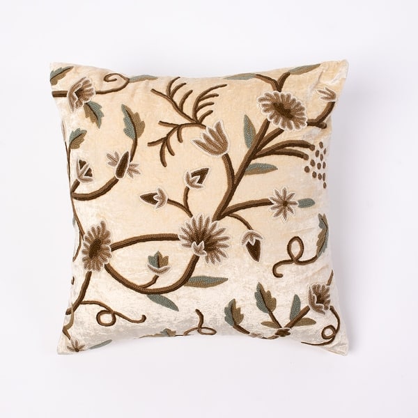 Style House Cotton Embroidered Floral Square Decorative Pillow 20 x 20,  Blue 