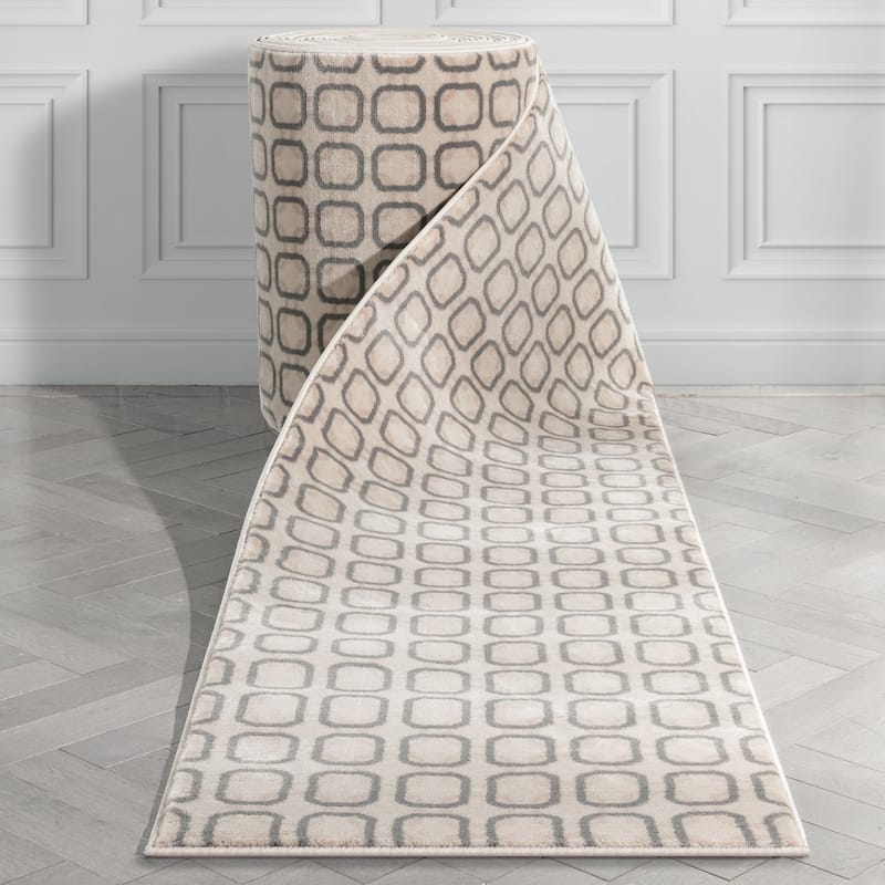 Custom Size Runner Baldwin Carter Glam Modern Geometric Stair Rug - 2' 7" x 15' - Grey - Runner
