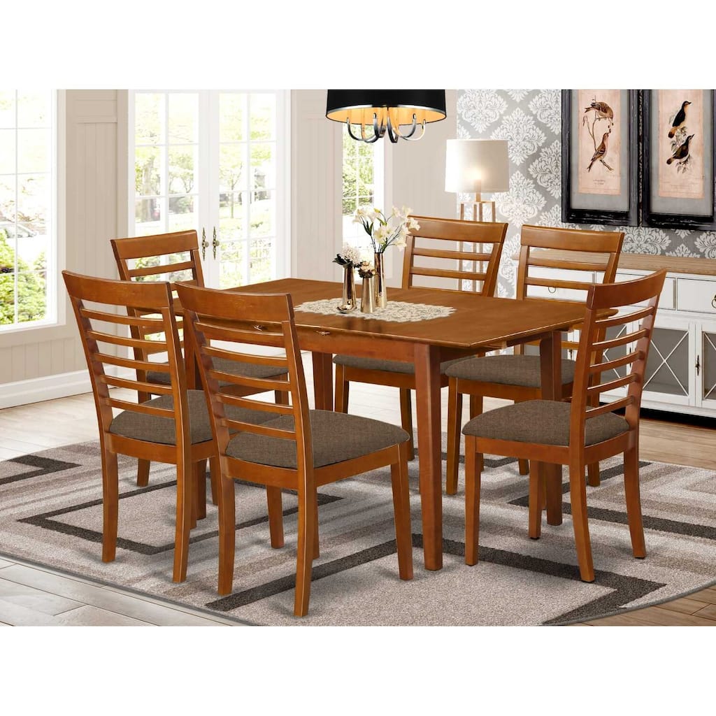 French Country Dinette Set - 5 Piece Table & Chair Set - 32x60" Table with Extension Leaf - Saddle Brown Finish