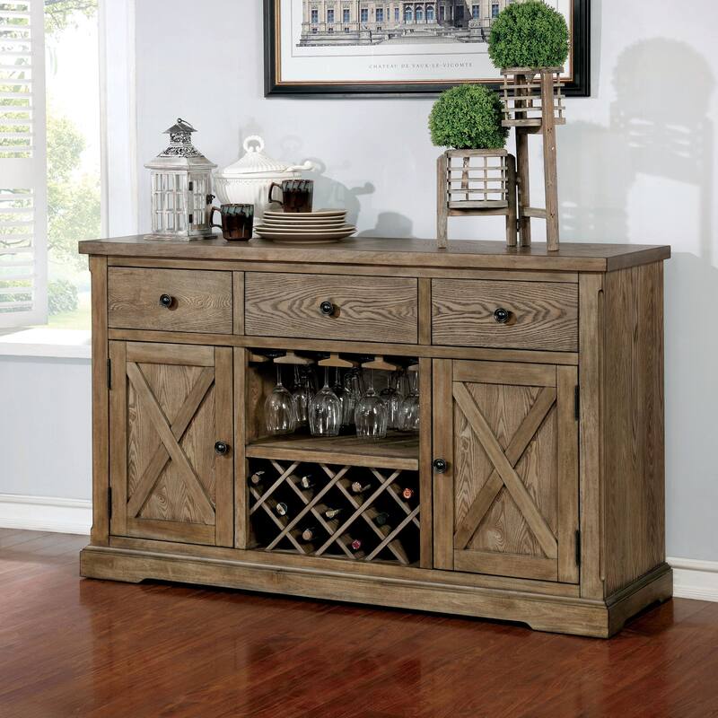 Furniture of America Dice Rustic Oak Solid Wood 3-drawer Dining Server