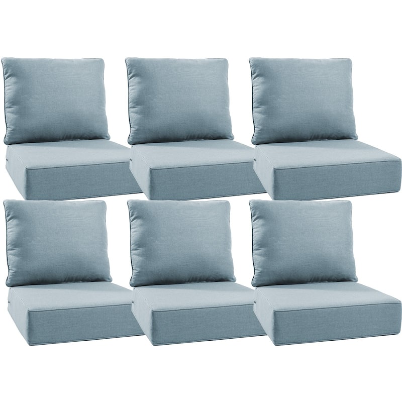 22" W x 24" D x 6" T Water & Fade Resistant Outdoor Lounge Chair Replacement Cushion Set - 6 Sets - Baby Blue