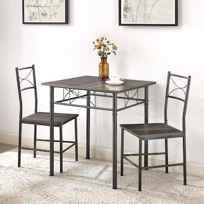 3-Piece Bar Table Set Square Pub Table with 2 Stools