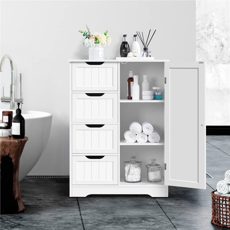 Yaheetech Large Bathroom Storage Cabinet Free-Standing Floor Cabinet with 4 Drawers and 1 Cupboard - N/A