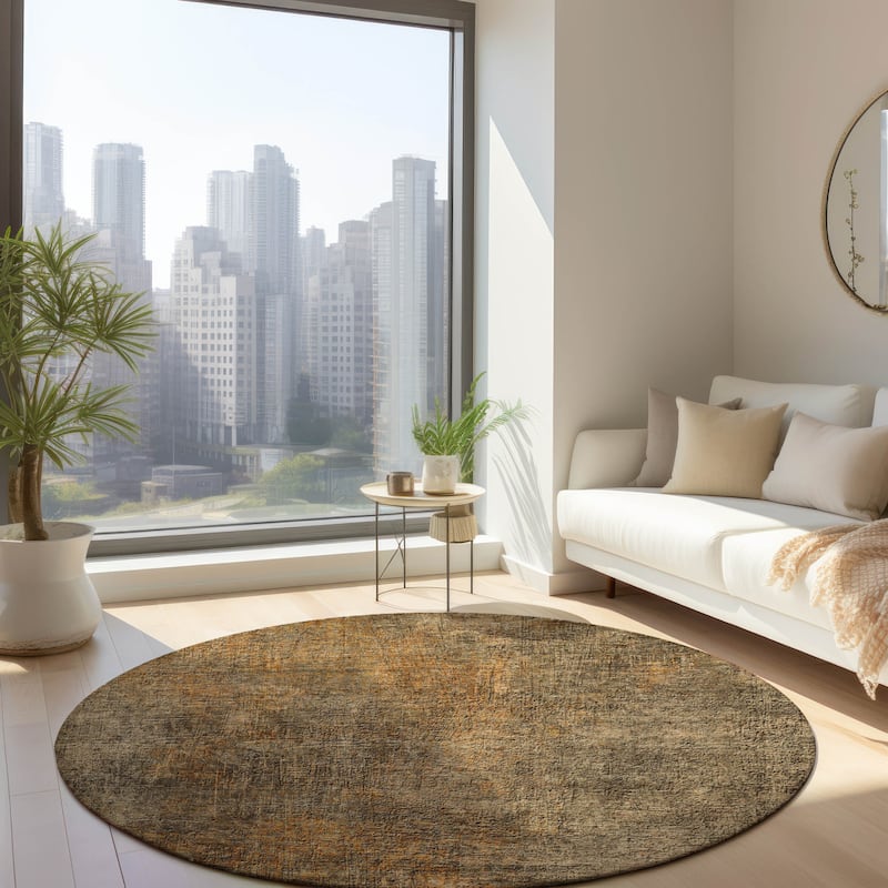 Machine Washable Indoor/ Outdoor Chantille Watercolor Ombre Rug - Brown - 8' x 8'