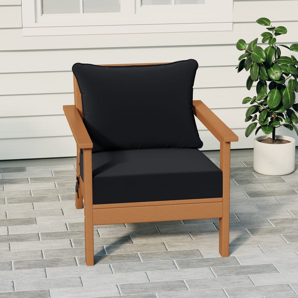 Birchwood All Weather HDPE Outdoor Patio Deep Seating Teak Club Chair With Cushions (1-Piece)