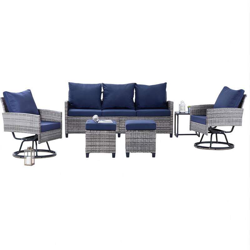6-Piece Wicker Patio Conversation Set with Swivel Chairs