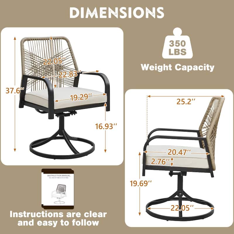 Outdoor Dining Set, Swivel Rattan Chairs w Thick Removable Cushion, Dining Table w Umbrella Hole, Patio Furniture Set