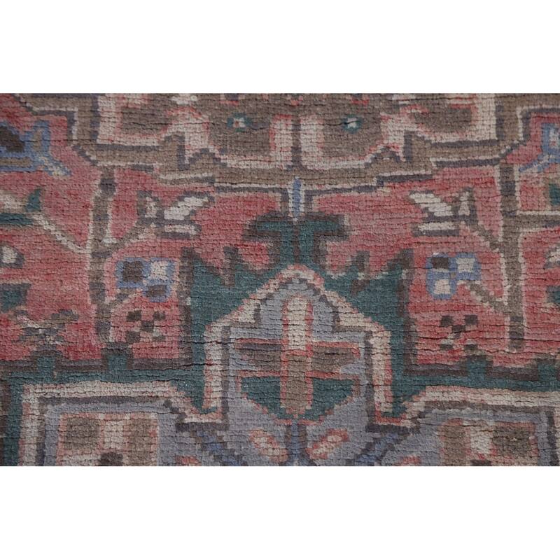 Hand Knotted Oriental 100% Wool Carpet Traditional Geometric Pink Hamedan Runner Rug - 10' 10'' X 3' 2''