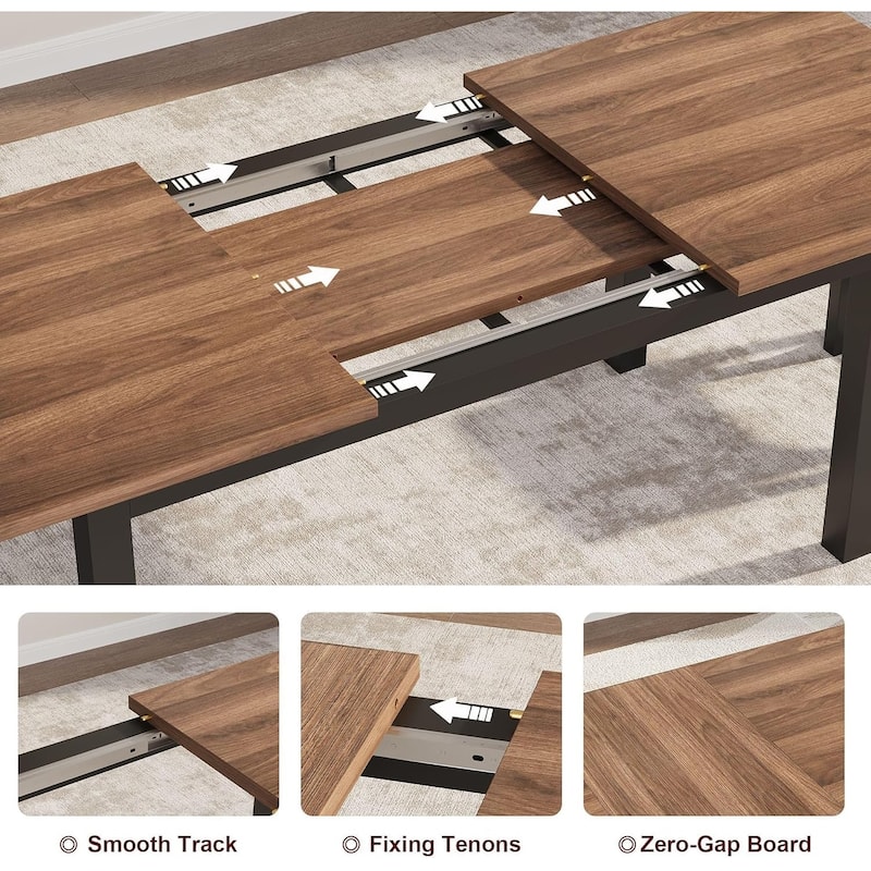 43.7in-63in Extendable Dining Table Set with 2 Benches and 2 Stools