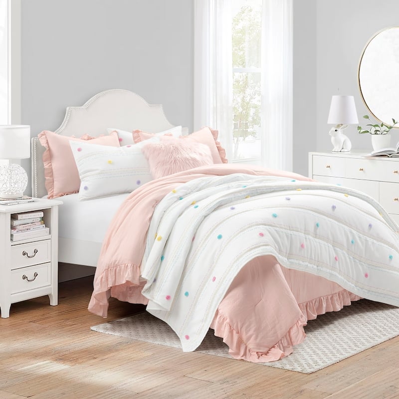 Lush Decor Rainbow Pom Pom And Stripes Quilt