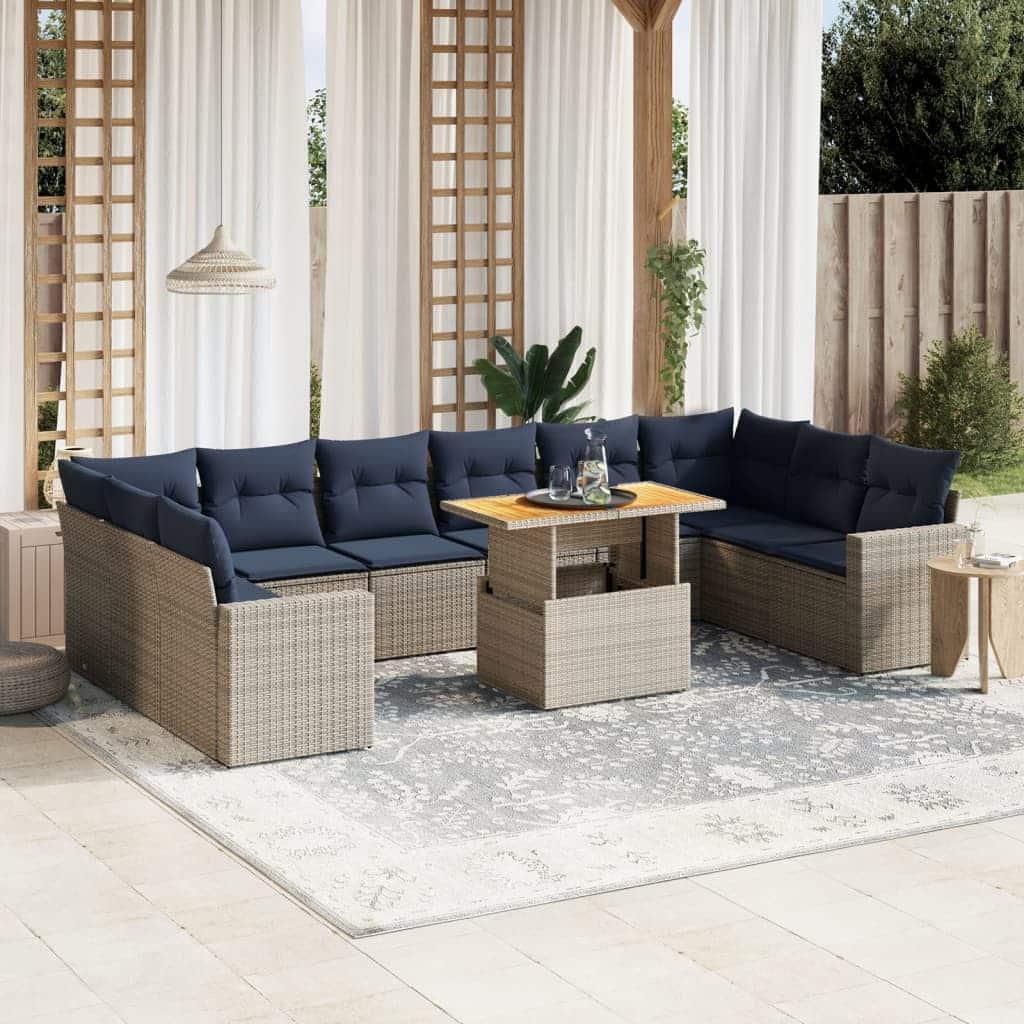 vidaXL Patio Sofa Set with Cushions Outdoor Furniture 11 Piece Poly Rattan - 24.4 x 24.4 x 27.2