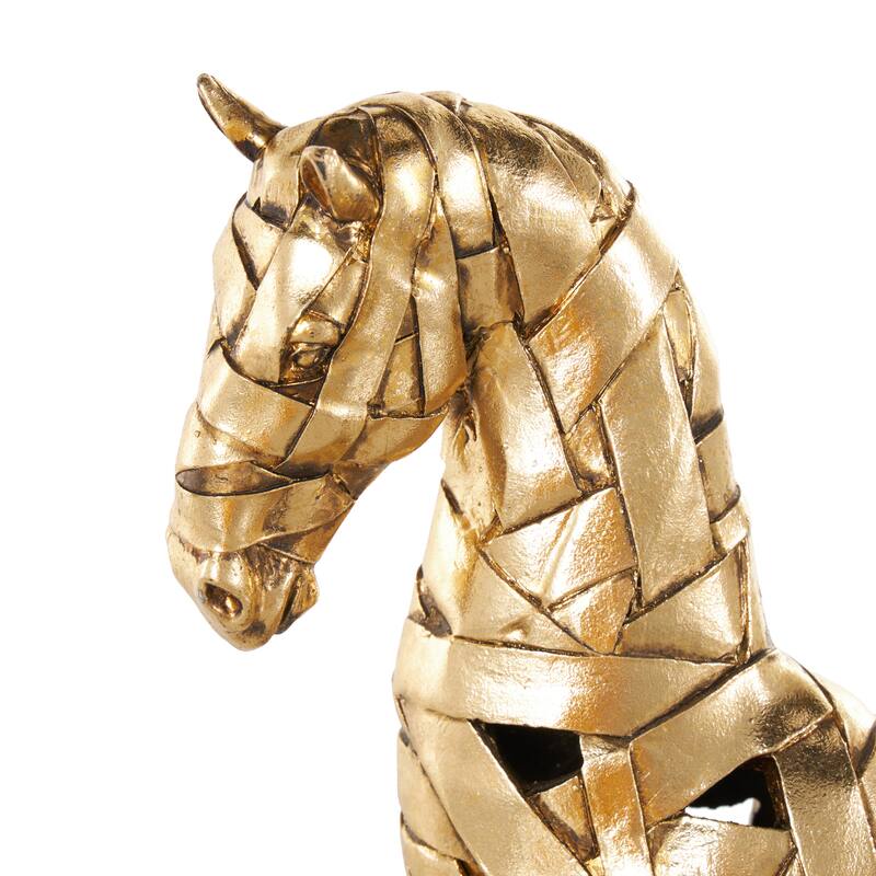 Gold Resin Wrapped Horse Decorative Sculpture with Rectangle Base
