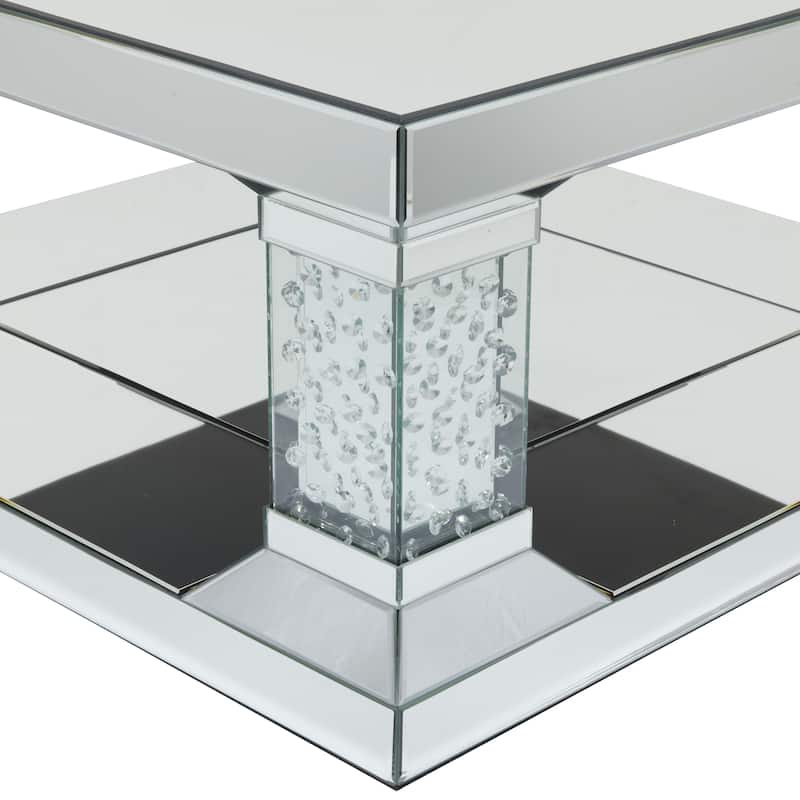 Glass Mirrored Coffee Table with Crystal Embellishments - Silver - Roche River Decor
