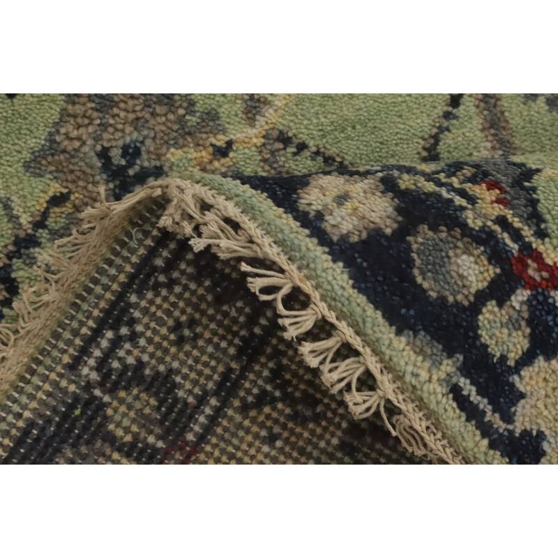 Hand-knotted Transitional Wool Carpet Green Oushak Rug Oriental Carpet Floral Area Rug Oriental Carpet - 8' 0'' X 2' 7''