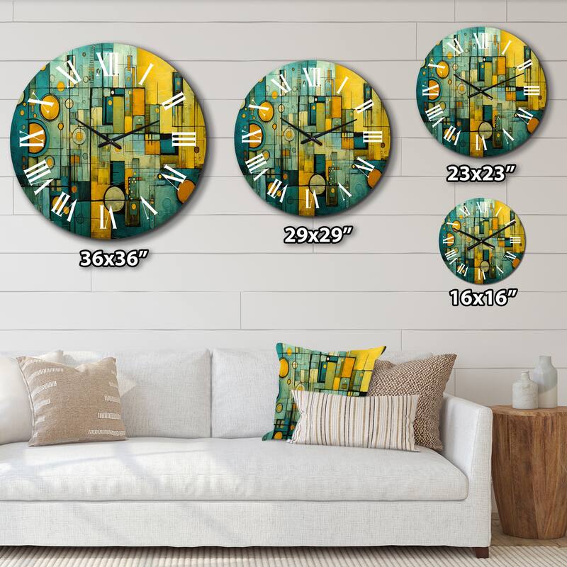Designart "Smooth Inner Fire Retro Geometric Collage" Abstract Painting Oversized Wall Clock