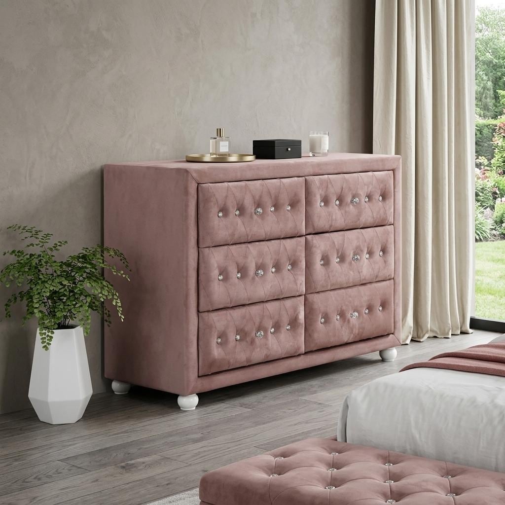 HomeRoots 40" Pink Solid and Manufactured Wood Six Drawer Double Dresser