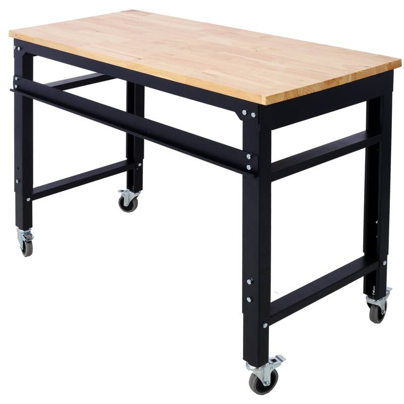 48" Adjustable Height Metal Rolling Workbenches with Wood Top