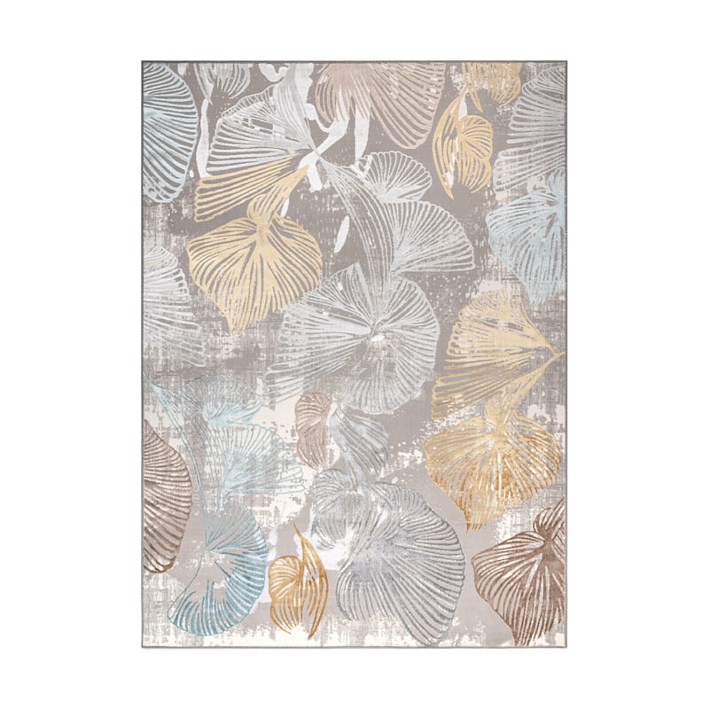 London Collection Cream/ Grey Botanical Area Rug - 5'3 x 7'3