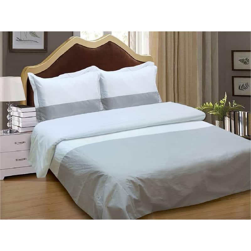 Violet Linen French Hotel Border Pattern, Luxury 200 Thread Count Poly-Cotton Percale, Black, 8 Piece, Bedding Duvet Cover Set - Grey - California King