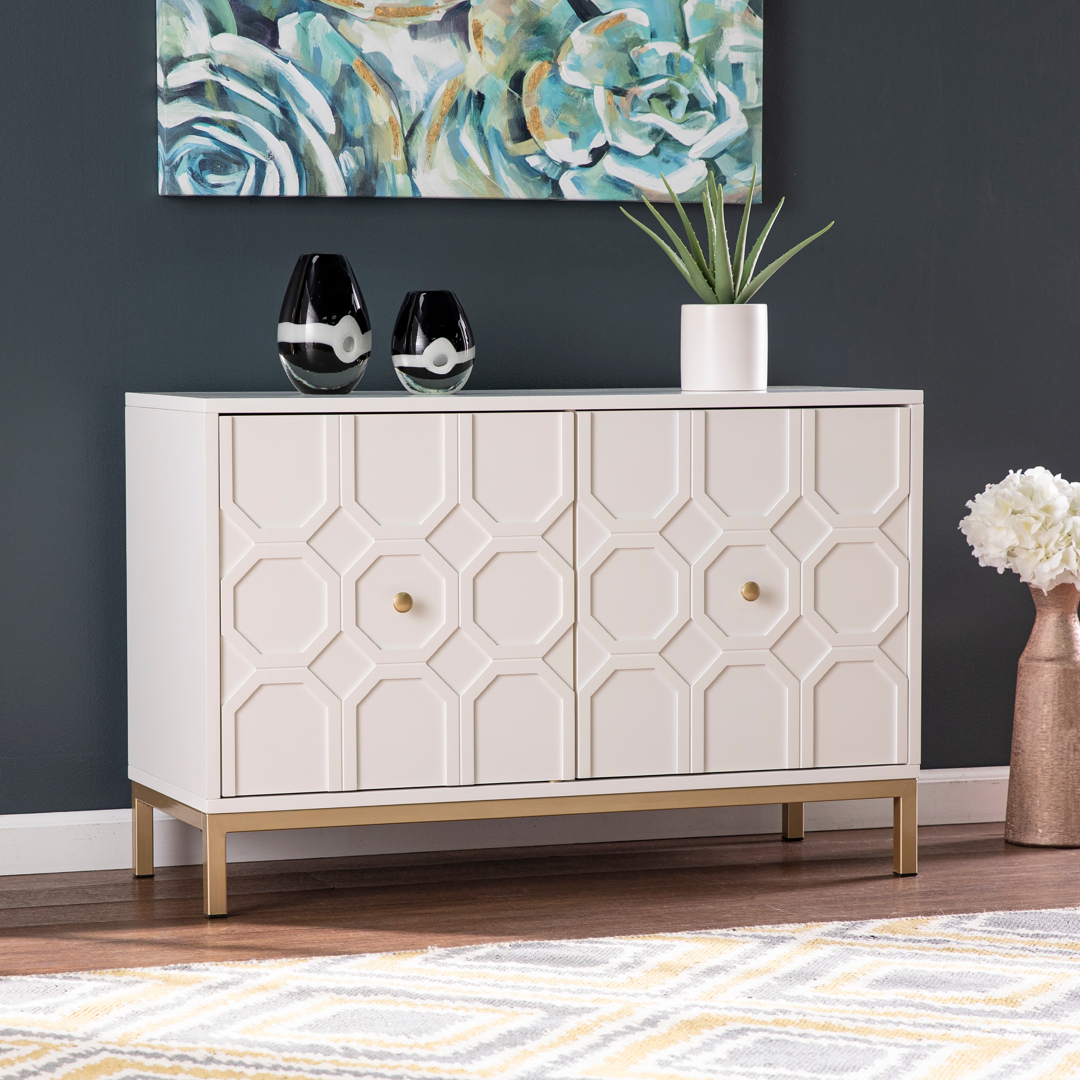 White gold accent outlet cabinet