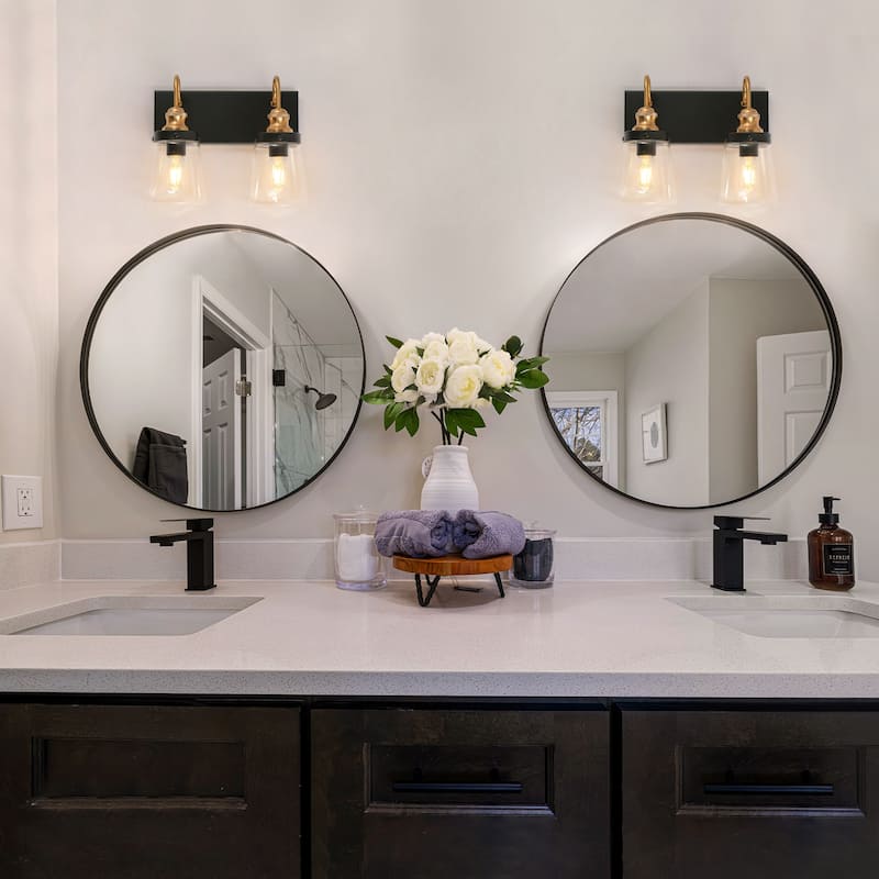Cozia Luxury Modern Farmhouse Bathroom Vanity Light Black Gold Wall Sconce with Clear Glass